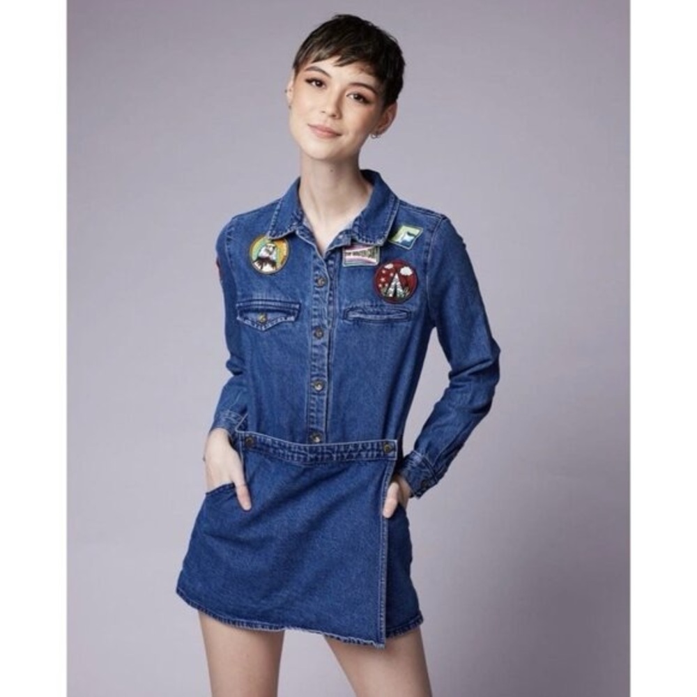Zara Blue Denim Jumpsuit with Patches